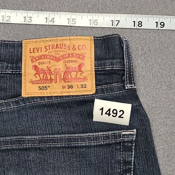 Levis 505 Mens Jeans 36x32 Blue Faded Front Slim Straight Denim Pants - Picture 8 of 8